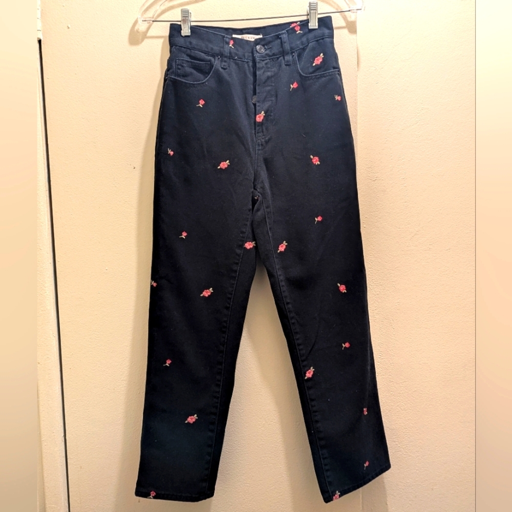 PacSun Rose Embroidered Black High Rise Mom Jeans Straight Ankle Length- 24 - Picture 5 of 13